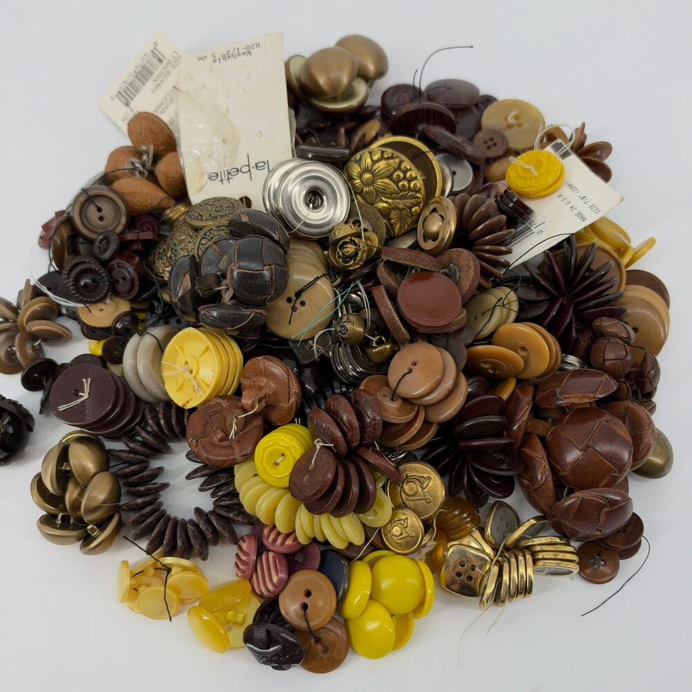 Vintage MCM Assorted Neutral Browns Yellows Metallic Buttons in Tin 2 Pounds